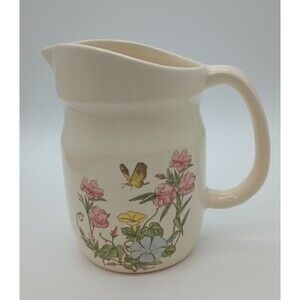 Vintage Treasure Craft Pitcher Floral Butterfly Morning Glory Flowers